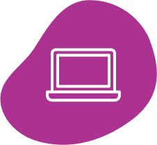 Purple blob with a white outline image of an open laptop.